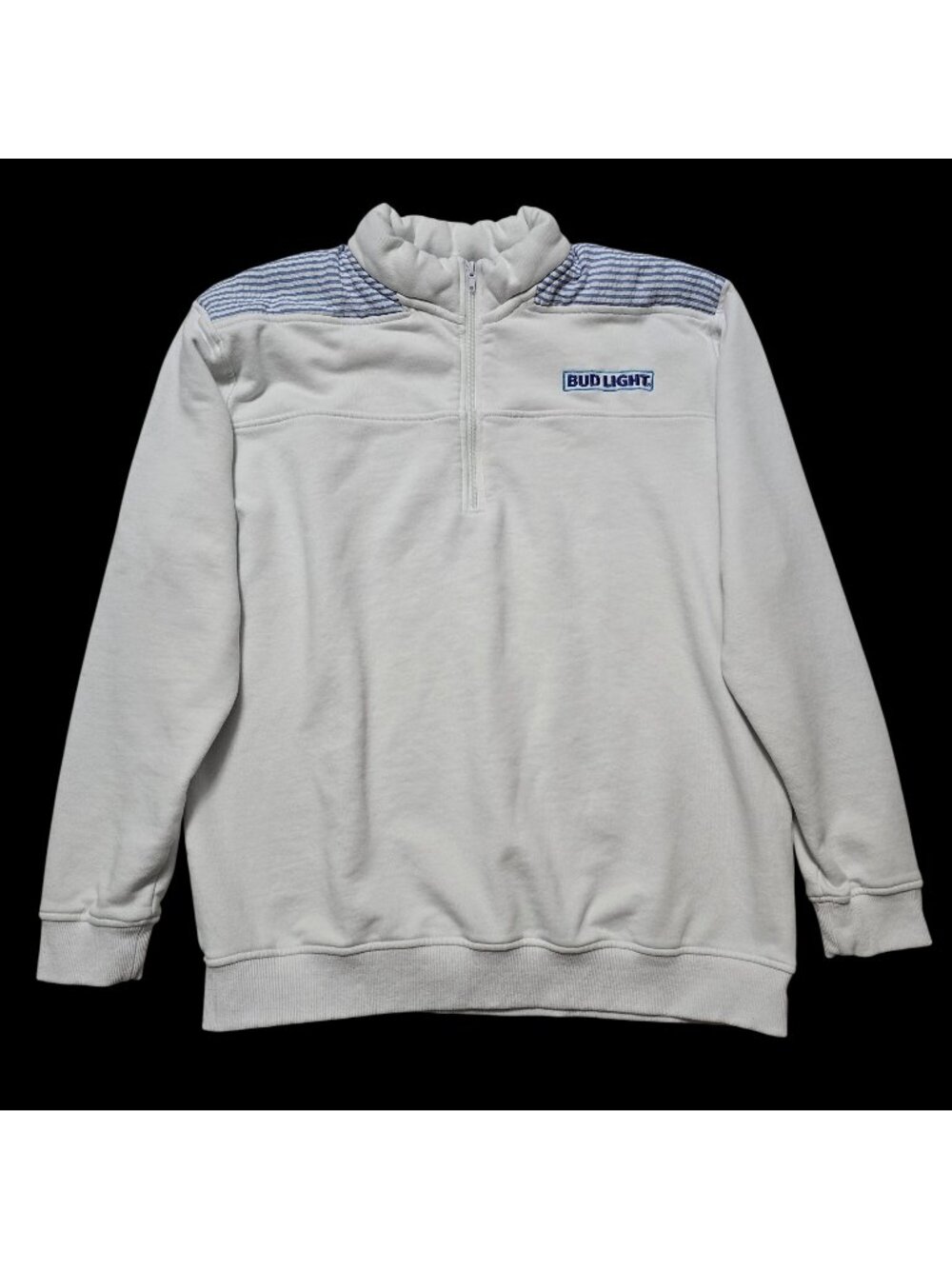 Bud Light Beer Mens White Embroidered Logo Quarter Zip Pullover Sweatshirt XL